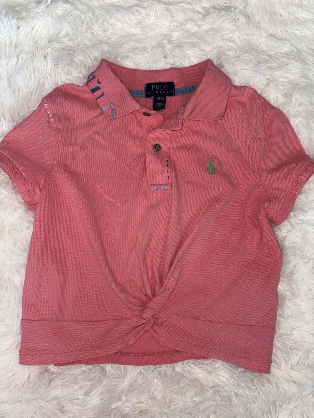 Polo Ralph Lauren Girls 8- 10 Detailed Stitch Unique Pink Top. Cute, Fun